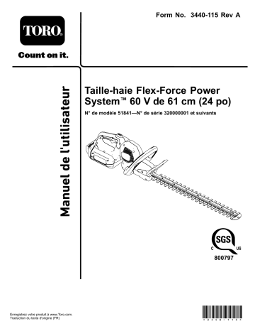Toro Flex-Force Power System 24in 60V Hedge Trimmer Manuel utilisateur | Fixfr