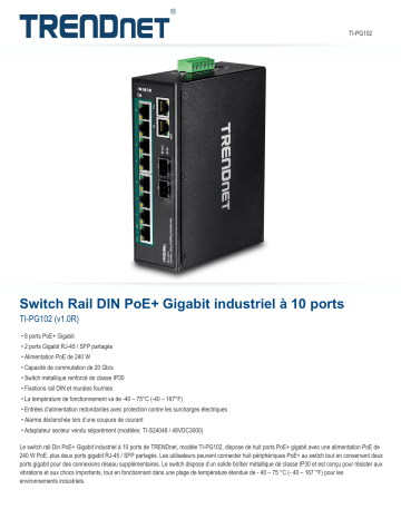 Trendnet RB-TI-PG102 10-Port Industrial Gigabit PoE+ DIN-Rail Switch Fiche technique | Fixfr