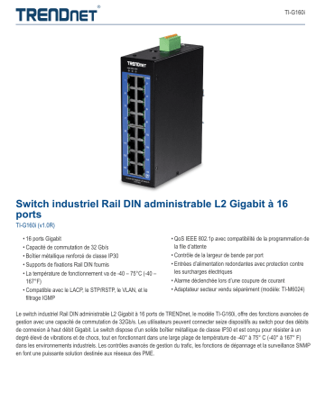 Trendnet RB-TI-G160i 16-Port Industrial Gigabit L2 Managed DIN-Rail Switch Fiche technique | Fixfr