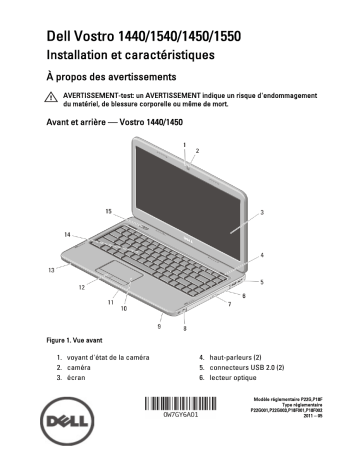 Dell Vostro 1550 laptop Guide de démarrage rapide | Fixfr