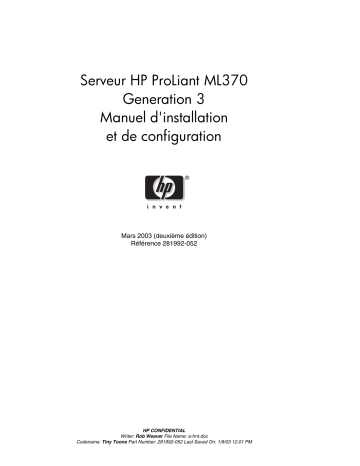 Manuel du propriétaire | HP PROLIANT ML370 SERVER Manuel utilisateur | Fixfr