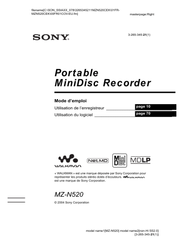 MZ-N520 | Sony MZ N520 Mode d'emploi | Fixfr