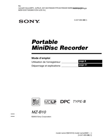 MZ-B10 | Mode d'emploi | Sony MZ B10 Manuel utilisateur | Fixfr