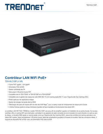 RB-TEW-WLC100P | Trendnet TEW-WLC100P PoE+ Wireless LAN Controller Fiche technique | Fixfr