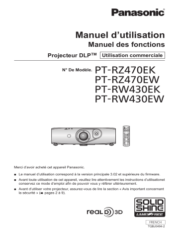 Manuel du propriétaire | Panasonic PT-RW430EW Manuel utilisateur | Fixfr