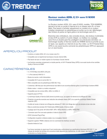 Trendnet RB-TEW-658BRM N300 Wireless ADSL 2/2+ Modem Router Fiche technique | Fixfr