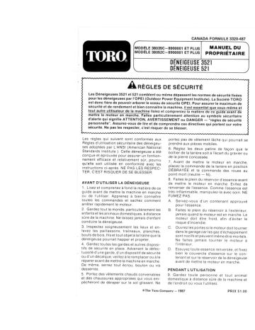 Toro 521 Snowthrower Manuel utilisateur | Fixfr
