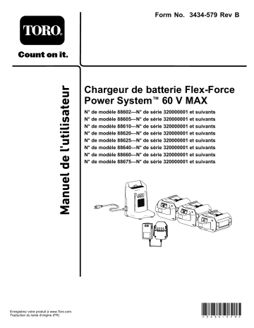 Flex-Force Power System 7.5Ah 60V MAX Battery Pack | Flex-Force Power System 2.5Ah 60V MAX Battery Pack | Flex-Force Power System 2.0Ah 60V MAX Battery Pack | Flex-Force Power System 4.0Ah 60V MAX Battery Pack | Toro Flex-Force Power System 60V MAX Battery Charger Misc Manuel utilisateur | Fixfr