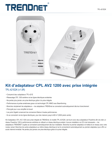 Trendnet RB-TPL-421E2K Powerline 1200 AV2 Adapter Kit Fiche technique | Fixfr