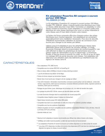 RB-TPL-306E2K | Trendnet TPL-306E2K 200Mbps Compact Powerline AV Adapter Kit Fiche technique | Fixfr