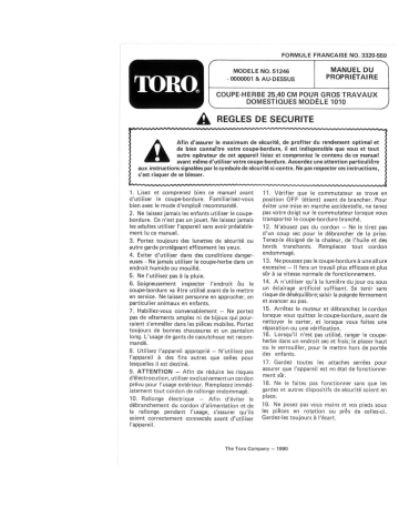 Toro 1010 Electric Trimmer Manuel utilisateur | Fixfr