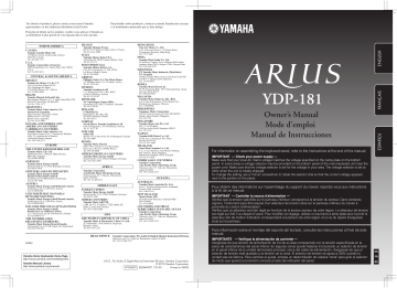 Manuel du propriétaire | Yamaha ARIUS YDP-181 Manuel utilisateur | Fixfr