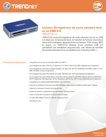 Trendnet TMR-61U2 USB 6-in-1 Memory Card Reader/Writer Fiche technique | Fixfr