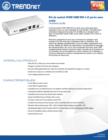 Trendnet TK-204UK 2-Port DVI USB KVM Switch Kit Fiche technique | Fixfr