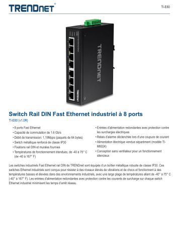 Trendnet TI-E80 8-Port Industrial Fast Ethernet DIN-Rail Switch Fiche technique | Fixfr