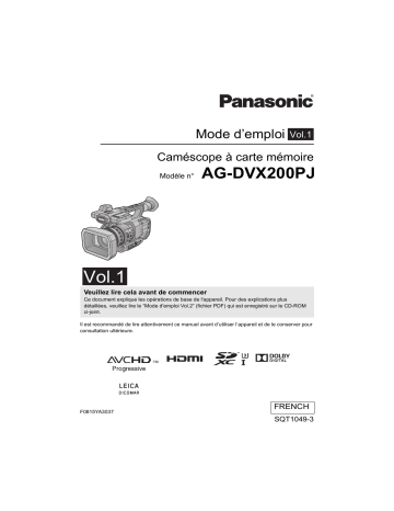 Manuel du propriétaire | Panasonic AG-AC30EJ Manuel utilisateur | Fixfr