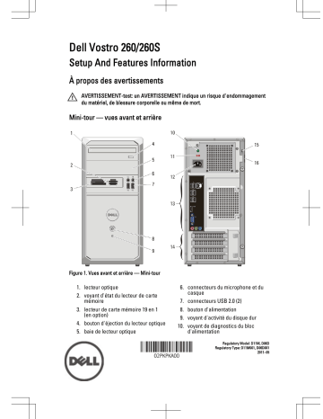 Dell Vostro 260s desktop Guide de démarrage rapide | Fixfr
