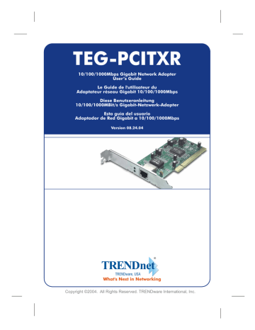 Trendnet TEG-PCITXR 32-bit 10/100/1000Mbps Copper Gigabit PCI Adapter Manuel utilisateur | Fixfr