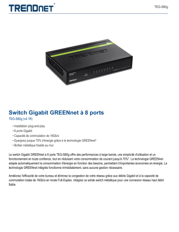 Trendnet TEG-S80g 8-Port Gigabit GREENnet Switch Fiche technique | Fixfr