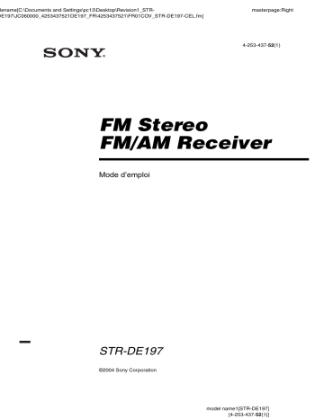 Manuel du propriétaire | Sony STR-DE197 Récepteur Manuel utilisateur | Fixfr