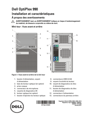 Dell OptiPlex 990 desktop Guide de démarrage rapide | Fixfr