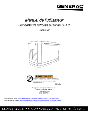 Generac 11 kW G0070310 Standby Generator Manuel utilisateur | Fixfr