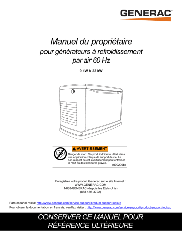 Generac 11 kW G0070321 Standby Generator Manuel utilisateur | Fixfr
