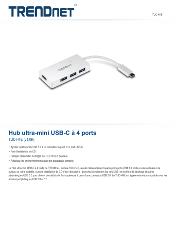Trendnet TUC-H4E 4-Port USB-C Ultra-Mini Hub Fiche technique | Fixfr
