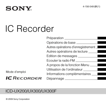 ICD UX200 | ICD-UX200 | Sony ICD UX300F Mode d'emploi | Fixfr