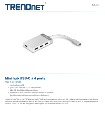 Trendnet TUC-H4E 4-Port USB-C Mini Hub Fiche technique | Fixfr