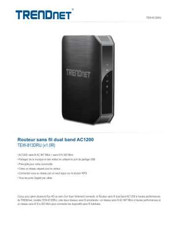 Trendnet RB-TEW-813DRU AC1200 Dual Band Wireless Router Fiche technique | Fixfr