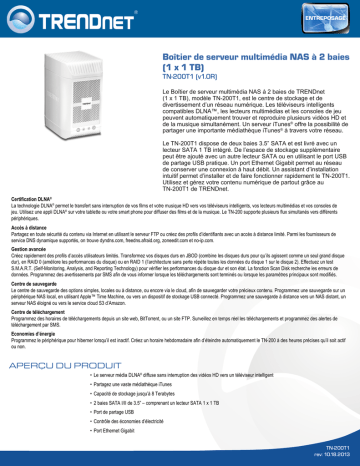 Trendnet TN-200T1 2-Bay NAS Media Server Enclosure (1 x 1 TB) Fiche technique | Fixfr