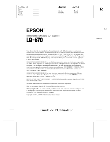 Manuel du propriétaire | Epson LQ-670 Manuel utilisateur | Fixfr