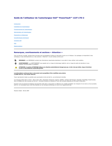 Dell PowerVault 122T LTO2 (Autoloader) storage Manuel utilisateur | Fixfr