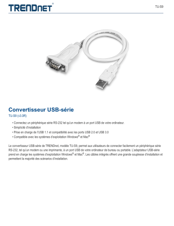 Trendnet TU-S9 USB to Serial Converter Fiche technique | Fixfr