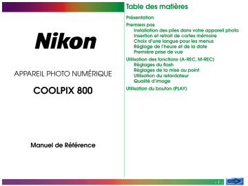 Manuel du propriétaire | Nikon Coolpix 800 Manuel utilisateur | Fixfr