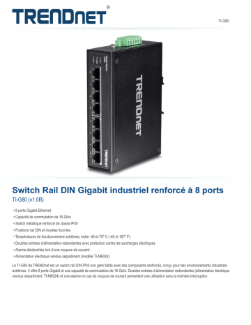 Trendnet RB-TI-G80 8-Port Hardened Industrial Gigabit DIN-Rail Switch Fiche technique | Fixfr