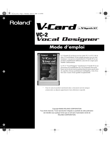 Manuel du propriétaire | Roland VC-2 XT Manuel utilisateur | Fixfr