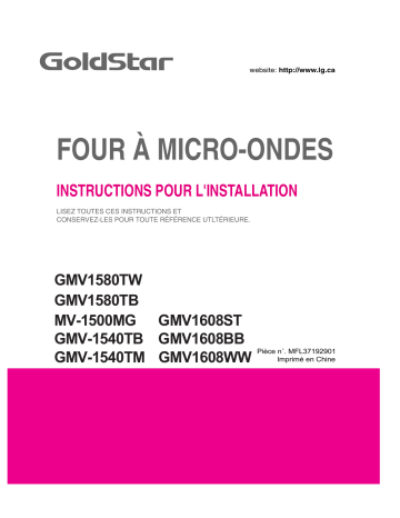 GMV1608WW | GMV1580TW | LG GMV1608BB Guide d'installation | Fixfr