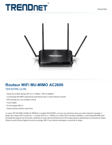 Trendnet RB-TEW-827DRU AC2600 MU-MIMO WiFi Router Fiche technique | Fixfr