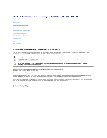Dell PowerVault 122T LTO (Autoloader) storage Manuel utilisateur | Fixfr