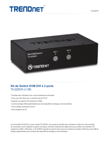 Trendnet TK-222DVK 2-Port DVI KVM Switch Kit Fiche technique | Fixfr