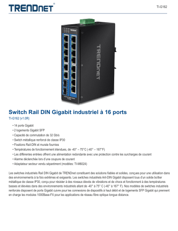 Trendnet TI-G162 16-Port Industrial Gigabit DIN-Rail Switch Fiche technique | Fixfr