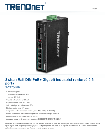 Trendnet RB-TI-PG62 6-Port Hardened Industrial Gigabit PoE+ DIN-Rail Switch Fiche technique | Fixfr