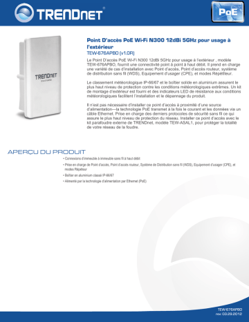 Trendnet RB-TEW-676APBO 12dBi N300 Wireless 5GHz Outdoor PoE Access Point Fiche technique | Fixfr