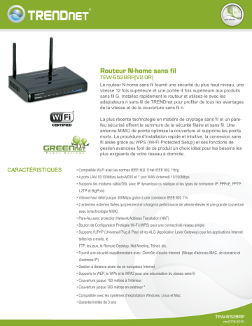 Trendnet RB-TEW-652BRP N300 Wireless Home Router Fiche technique | Fixfr