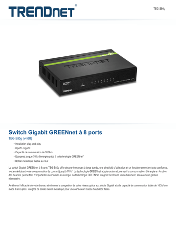 Trendnet TEG-S80g 8-Port Gigabit GREENnet Switch Fiche technique | Fixfr