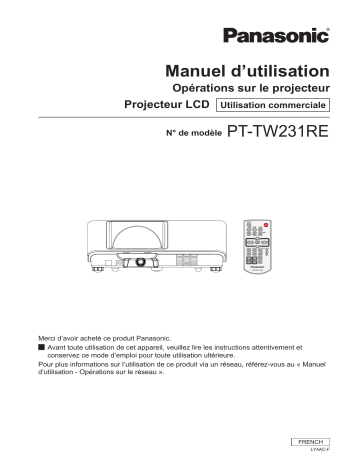 Manuel du propriétaire | Panasonic PT-TW231R Manuel utilisateur | Fixfr