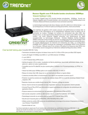 Trendnet TEW-673GRU 300Mbps Concurrent Dual Band Wireless N Gigabit Router Fiche technique | Fixfr