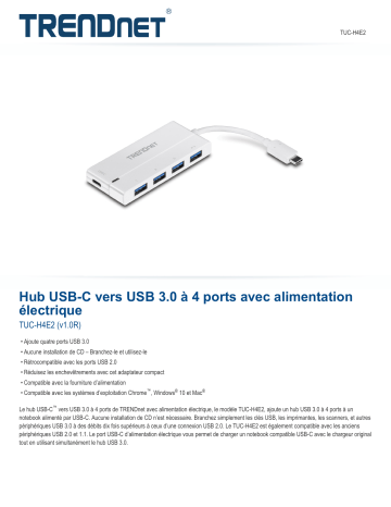 Trendnet TUC-H4E2 USB-C to 4-Port USB 3.0 Hub Fiche technique | Fixfr